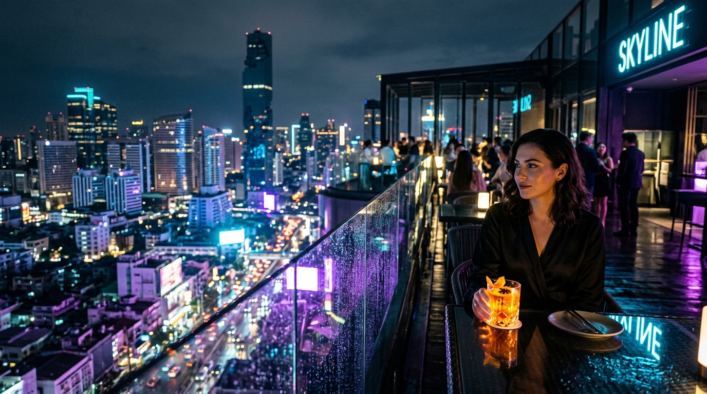 Bangkok la nuit vue d'un rooftop